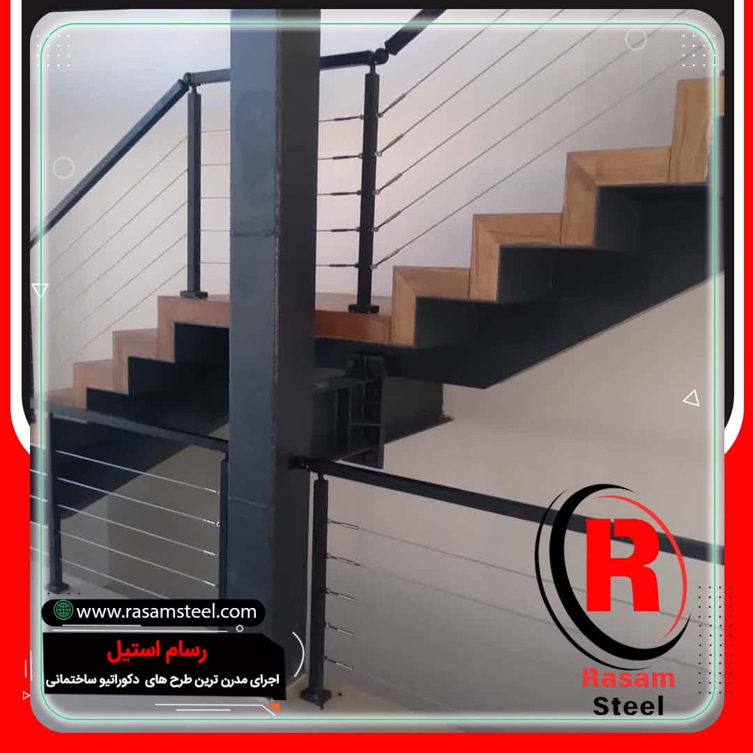 نرده کابلی روی پله اکسپوز — پروژه رسام استیل