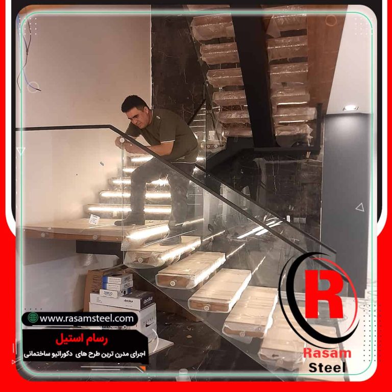 پروژه ساخت نرده شیشه ای فیکس پوینت کف چوبی