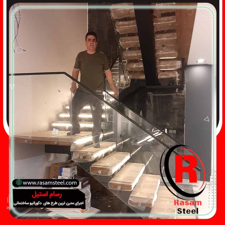 پروژه ساخت نرده شیشه ای فیکس پوینت پله اکسپوز