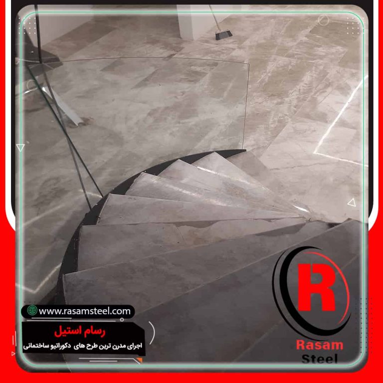 پروژه ساخت نرده شیشه ای فیکس پوینت راه پله منحنی