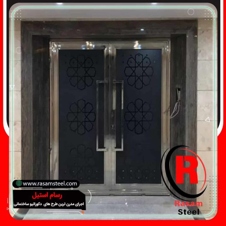 پروژه ساخت درب استیل ورودی مجتمع دو لنگه دودی