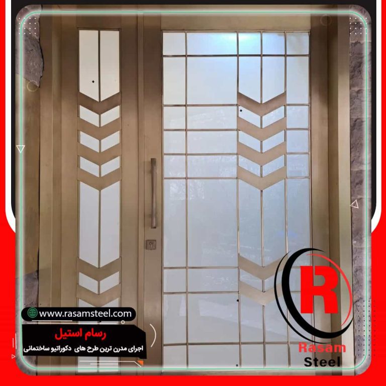 13- درب استیل ورودی ویلا 3 13- درب استیل ورودی ویلا درب استیل ورودی پروژه ساخت درب استیل ورودی ویلا طلایی