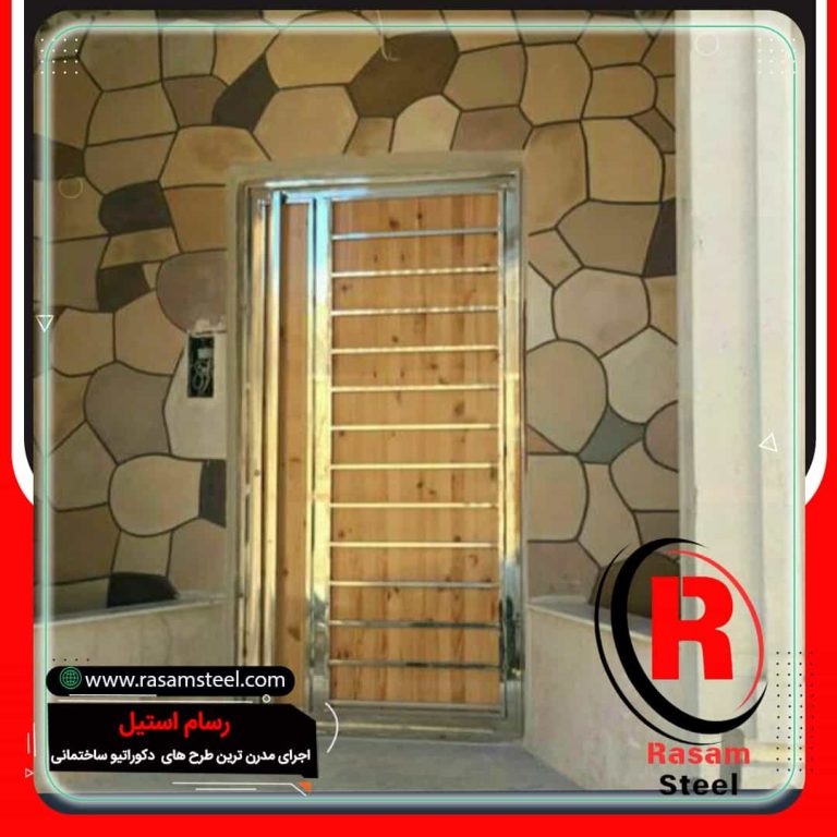 13- درب استیل ورودی ویلا 6 13- درب استیل ورودی ویلا درب استیل ورودی پروژه ساخت درب استیل ورودی ویلا تک لنگه طلایی