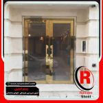 اجرای درب استیل طلایی مغازه کیش