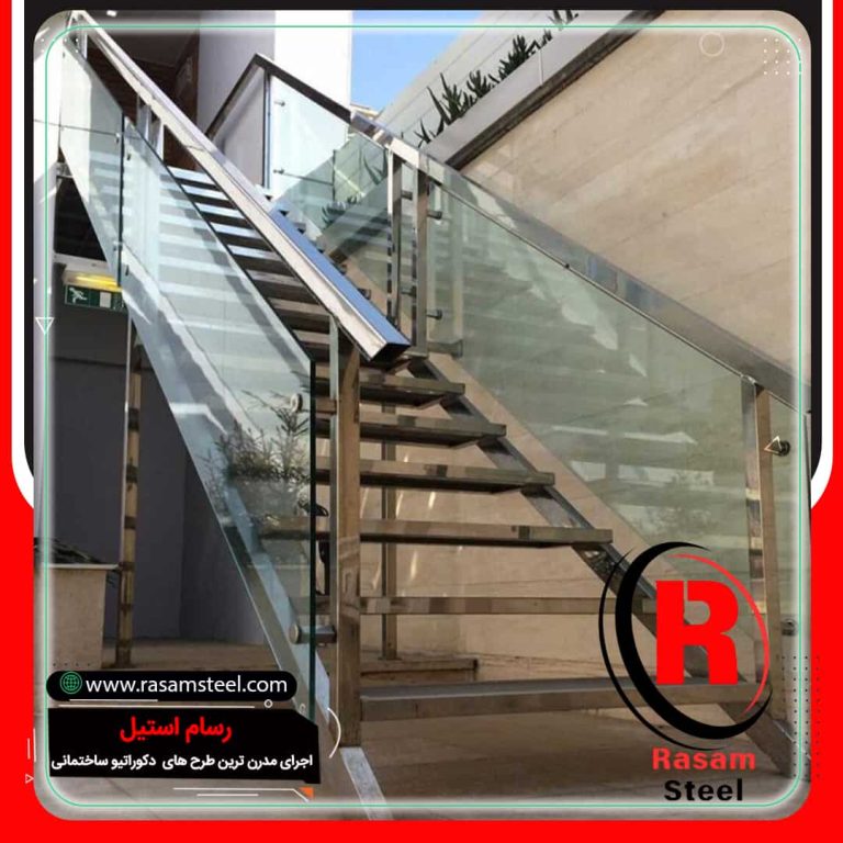 اجرای نرده استیل شیشه ای شیک و زیبا