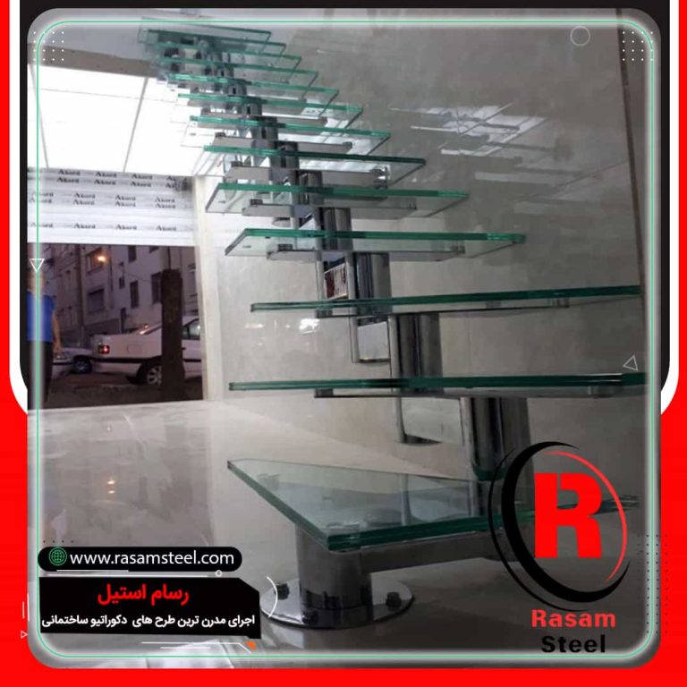 راه پله استیل شیشه ای دوبلکس مفصلی