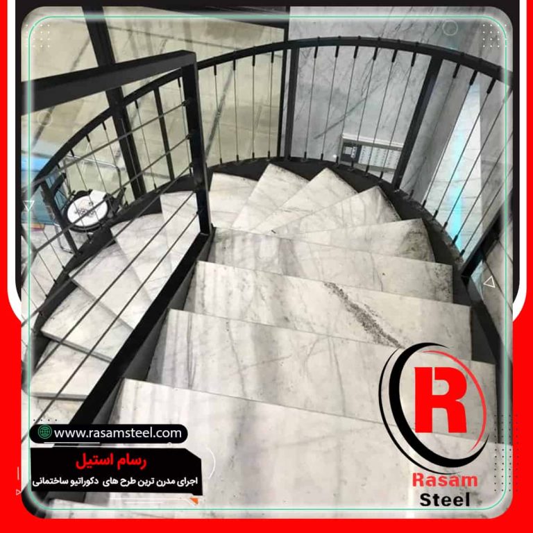 اجرای نرده کابلی فولادی راه پله پیچ