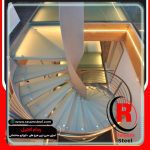 اجرای راه پله مارپیچ حول محور استیل و شیشه