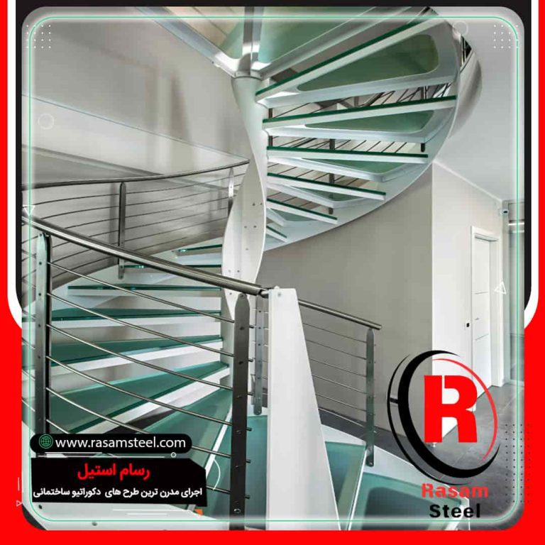 اجرای راه پله دوبلکس مارپیچ استیل شیشه ای