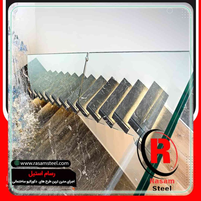 ساخت راه پله دوبلکس مستقیم نرده شیشه ای