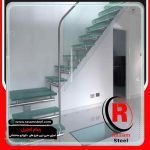 اجرای راه پله شیشه ای معلق کنار دیوار