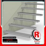 طراحی شاسی راه پله معلق فلزی کنار دیوار