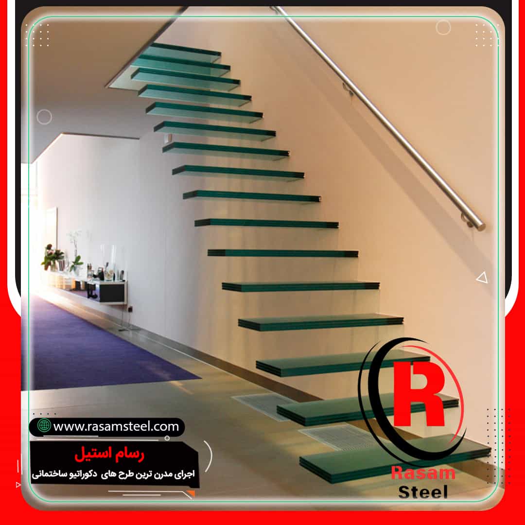 اجرای راه پله معلق شیشه ای مدرن