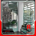 اجرای راه پله مارپیچ حول محور استیل شیشه ای