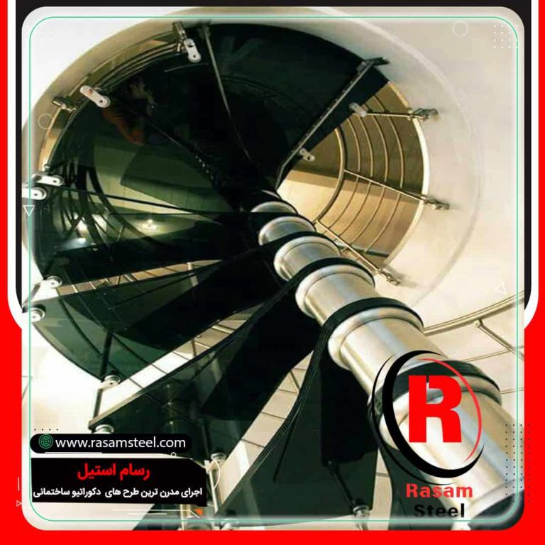 راه پله مارپیچ استیل شیشه ای