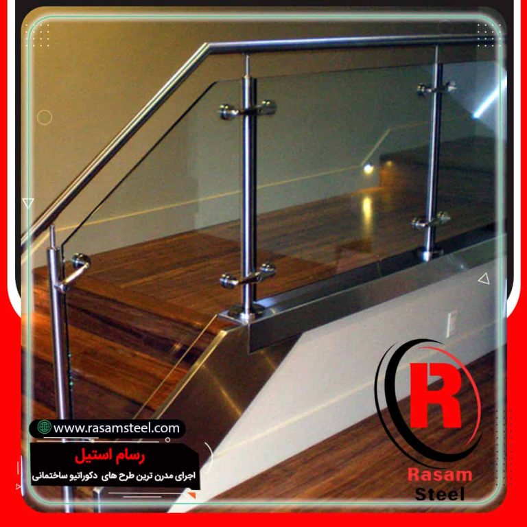 اجرای هندریل استیل شیشه ای پله